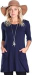 Popana Womens 3/4 Sleeve Tunic Top with Pockets for Leggings Made in USA Medium Navy