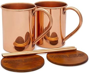 Moscow Mule PURE Copper Mugs Set of 2 by Copper Mules - Handcrafted of 100% Pure THICK Copper - Straight Smooth Finish - EasyCare Copper Interior - Strong Authentic Riveted Handle - Holds 16 ounces