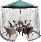 Patio Umbrella Outdoor Table Net - RUN.SE 10 x 7.5ft Hanging Mesh Tent,100% Polyester Light Weight Net with Zipper Door and Adjustable Rope, Fits Outdoor Umbrella Table（Black）