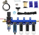 ATINY 1/4" NPT 5 Stage Air Dryer System,Air Dryer for Compressor,Brass Filter & Desiccant Dryer,Triple Carbon Fiber Deodorizing Filter Cartridge,Semi-Auto Drain, Metal Bracket-Blue