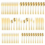 60-Piece Gold Silverware Set, Gold Flatware Cutlery Set Service for 12, Stainless Steel Gold Utensils Tableware Set for Home Restaurant, Mirror Finish, Dishwasher Safe