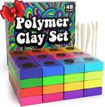 Oven Bake Polymer Clay Set 48 Colors Modeling Clay Sculpting and Starter Bake Clay Kit Baking and Colored Professional Molding Bulk Packs for Making Jewelry, Beads, Earrings, Molds & More