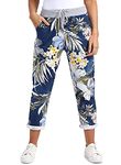 Crazy Girls Womens Plain Italian Floral Trousers, Tropical Leaf, Dark Blue, SM (UK 8-10)