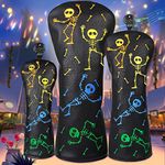 Big Teeth Golf Club Head covers Wood Set 3 PACKS 1FH DR FW UT for Driver Fairway Hybrid with No.Tag Balck PU Leather Colorful Skull Pattern Elastic Closure