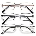 OKH 3 Pack Blue Light Blocking Square Rectangle Metal Reading Glasses for Men Anti Eye Strain/Headache Spring Hinge Clear Reading Eyelasses Reader(3Pack Mix +2.5)