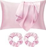 Seiwohl 2 pack Satin Silk Pillowcases for Hair and Skin Silk Pillow Case 2 Pack with Hair Silk Scrunchies, Cooling Pillow cases with Envelope Closure, Standard Size 50x75 cm