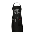 Hair Stylist Apron with Rhinestone Scissor and Comb Design, Black with 3 Pockets