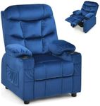 Maxmass Kids Sofa Chair, Mini Children Armchair with Adjustable Backrest & Footrest, Storage Pockets, Double Cup Holder, Padded Headrest & Armrest, Toddlers Recliner Chair for Boys Girls (Blue)