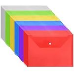 Belle Vous A4 Clear Plastic Wallets (24 Pack) - Assorted Colours Poly Folder with Button Popper Closure - Home, Office & School Organisation Wallet - Document Paperwork, Recept, Certificate & Envelope