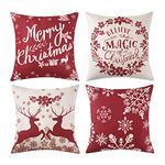 CAROMIO Christmas Cushion Cover, 4 Pack Faux Linen Red Decorative Reindeer Santa Claus Home Decor Christmas Throw Pillow Cover for Sofa Living Room Bed Couch Car Square Pillowcase, 18 x 18 Inch