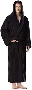 Arus Men's Hooded Classic Bathrobe Turkish Cotton Robe with Full Length Options, Black, XX-Large