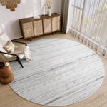 Boho Round Rug 8x8 ft Circle Carpet for Living Nursery Dining Room Bedroom Balcony-Grey Moroccan Machine Washable Modern Neutral Round Area Rug Circle Rug Home Decor