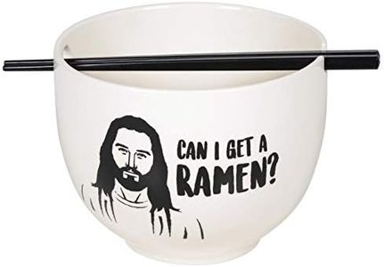 Enesco Our Name is Mud Jesus Can I Get a Ramen Bowl and Chopsticks Set, 5.25 Inch, Black and White