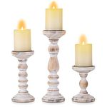 Wood Candle Holders for Pillar Candles - Tall Rustic Candle Holder (Set of 3), Large Farmhouse Candle Holders Candle Stand, Pillar Candle Holder Set for Table Centerpiece, Fireplace, Home, White