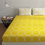 Huesland by Ahmedabad Cotton 144 Tc Cotton Bedsheet for Double Bed King Size with 2 Pillow Covers | 9Ft X 9Ft, Yellow & White