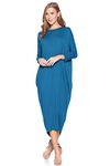 12 Ami Solid Long Sleeve Cover-Up Maxi Dress - Made in USA - Blue -