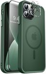 MOCCA Strong Magnetic for iPhone 13 Pro Max Case,[Compatible with Magsafe][Glass Screen Protector+Camera Lens Protector] Slim Thin Shockproof Cover Phone Case for iPhone 13 Pro Max 6.7",Midnight Green