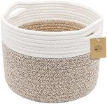 Small Rope Basket Round Woven Basket With Handle 9.5x9.5x7.1 in Cute Cotton Nursery Shelf Storage Basket Stitching Brown Beige Mixed Design Style 8.2L