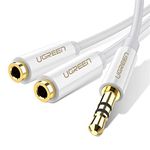 UGREEN 3.5mm Audio Splitter, 3.5mm Male to 2 * 3.5mm Female Extension Splitter Stereo Y Cable for Earphone and Headset Splitter Adapter, Compatible for Smartphones, Tablets, MP3 players, White.