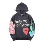cpfm.xyz Mens Hoodie Sweatshirt Lucky Me I See Ghosts Rapper HipHop Cotton Long Sleeve Hoodie Jumper Tops Sweater GR XXL Grey