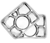 Darware Cafeteria Mess Trays (2-Pack); Stainless Steel 15 in. x 11 in. Rectangular 6-Compartment Divided Plates/Cafeteria Food Trays