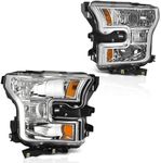 DWVO Headlights Assembly Compatible with 2015 2016 2017 Ford F-150 F150 15 16 17 Replacement Headlamp Chrome Housing Amber Reflector Clear Lens (Not Fit Models with LED or HID Headlights)