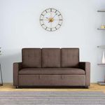 duroflex Wood Ease 3-Person Sofa Cum Bed With Pullout Mechanism, Saddle Dark Brown Finish