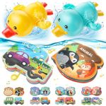 Tintinlody Baby Bath Toys,Wind Up Swimming Bath Ducks Baby Bath Books No Mould Bath Toys for 1 2 3 4 Year Olds Boys Girls,Pool Water Floating Toy Sets Bathtime Gifts for Toddlers Kids 4PCS