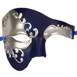 Vintage Design Half Face Men's Phantom of The Opera Venetian Carnival Masquerade Mask (Blue & Silver)