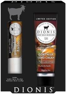 Dionis Goat Milk Skincare Caramel Pumpkin Spice Scented Hand Cream & Lip Balm Set (1 oz and .28 oz) - Made in the USA - Cruelty-free and Paraben-free