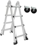 LEADALLWAY Telescoping Ladder A Frame 4 Step Ladder, 13 Ft Reach Height Muti Position Folding Ladder with Stabilizer Bar & Wheels, 330 lbs Capacity, lader for Home or Outdoor Work