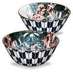 Mino Ware Japanese Rice Bowl, Rice Ramen Noodle Soup Sarada Pasta, Kabuki Design Chawn, 2.5 inch 8.4oz, Set of 2
