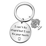 QMVMV Funny Dentist Keyring Dental Hygienist Gifts for Women Men I Can't Fix Stupid But I Can Fix Your Teeth Gift Retirement Graduation Christmas Birthday Gifts for Dentist