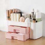 LEAWALL Multifunctional Plastic Drawer Storage Box - Cosmetic Organizer, Jewelry Holder, Office Desk Organizer, Vanity Box for Makeup, Jewelry, and Household Use (2 Layer,Peach)