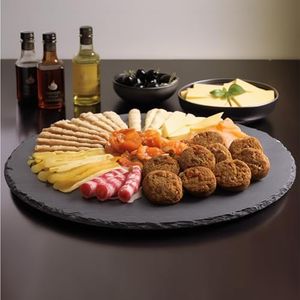 Navaris Slate Lazy Susan Serving Platter - 13" (33cm) Rotating Turntable Tray Board for Cheese Dessert Dishes Cake Snack Platters Tapas - Rotating Server