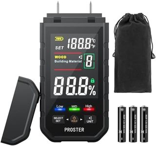 Proster Damp Meter for Wall - Wood Moisture Meter with 10 Calibration Scales LCD Colour Display Damp Detector for Wood Building with Temperature Measurement with Carry Pouch Battery
