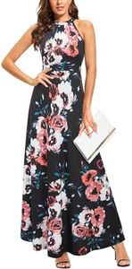 STYLEWORD 2025 Fashion Women's Summer Boho Pink Floral Sleeveless Hawaiian Beach Maxi Long Halter Dress Trendy(Floral07,M)