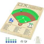 Jyquorp Baseball Dice Board Game Thick Solid Wood Dice and Marble Board Game Fun Color Pattern Double Battle Table Game for Family Party Holiday Gatherings (Log Color)