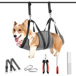 Dog Grooming Hammock Harness, Pet Grooming Helper Dog Sling for Nail Clipping Trimming, Dog Hammock Restraint Bag for Small Medium Breeds Ear/Eye/Hair Care (Small)