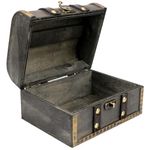 YOLUFER Wooden Vintage Treasure Chest Box with Lock and leather Surface Handmade Wooden Trinket Jewelry Case for Home Decoration (Gray)