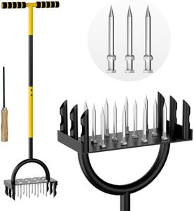 2-in-1 Lawn Aerator 43.3'',Aerator Lawn Tool with 18 Spikes,Manual Lawn Aerator Coring Tool,Yard Grass Plug Aerator for Lawn Aerating,Core Aerator with Cleaning Tool for Lawn Garden Care Compact Soil