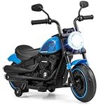 COSTWAY 6V Kids Electric Motorbike, Ride on Motorcycle with Headlight, Training Wheels, High/Low Speed, Battery Powered Vehicle Toy for 18+ Months (Blue)