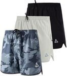 SILKWORLD Mens Running Shorts Quick Dry Workout Yoga Shorts with Zipper Pockets, B/LH/camo(Pack of 3), XXL