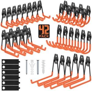 Cpais Garage Hooks with Anti-Slip Coating,Heavy Duty Wall Mount Storage Hooks for Hanging Bike,Hose,Ladder,Yard,Garden Tools (42 Pack Orange)