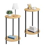 Small Round Table Set of 2, End Tables Living Room, Side Tables for Small Spaces, 2 Tiers Rustic Accent Tables, Night Stands for Bedrooms, Coffee Tables With Storage Shelf