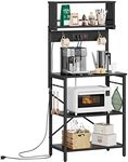 Bestier Bakers Rack with Power Outlets, Height Adjustable Microwave Stand, Kitchen Storage Shelf Rack with 8 S-Shaped Hooks, Coffee Bar Table 5 Tiers Black