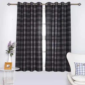 DOLLMEXX Plaid Window Curtains for Bedroom,Lumberjack Fashion Buffalo Style Checks Pattern Retro Style with Grid Composition, Living Room Window Drapes（2 Panels, 52"x63", Black with Grey）