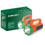 Bajaj Solarz Duo Solar RC Torch, Rechargeable LED Lantern, 400 Lumens, 6500K Cool White, Fast Charging, Multi-Mode, Long-Lasting Lithium-Ion Battery, Emergency Light, (Orange, 610066)