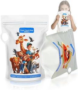 HeyFir Vomit Bags for Car Kids - Waterproof Paper, Dual Zipper Leakproof, Reinforced Wide Edges, Double-Sided Cartoon Design, 2000CC, Stand-Up Base & Carry Handle