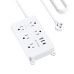 TROND Surge Protector Power Bar USB C, 5 Widely Spaced Outlets 3 USB Ports, 15ft Long Extension Cord Indoor, Flat Plug Power Strip, ETL Listed, Wall Mount for Home Office Supplies Dorm Room Essentials